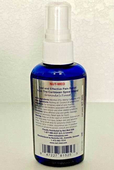 2Oz Nut-Med Pain Relief Spray - label