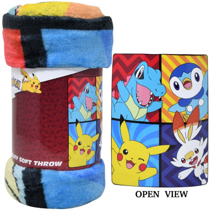 Pokemon Tododile, Pickachu, Piplup, and Scorbunny Silk Throw Blanket 46" x 60"