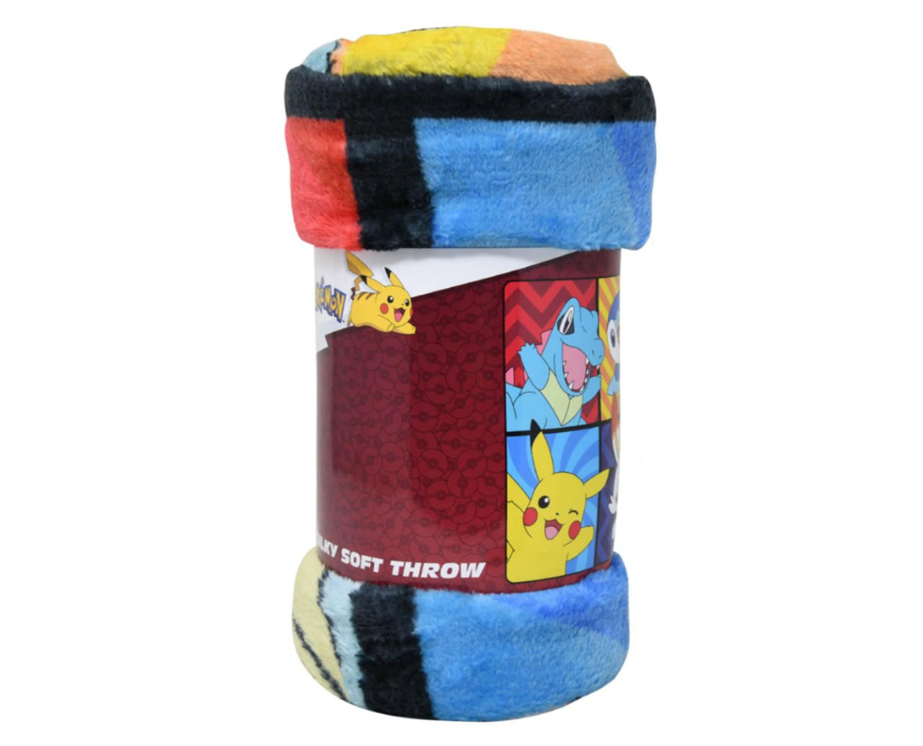 Pokemon Tododile, Pickachu, Piplup, and Scorbunny Silk Throw Blanket 46" x 60"