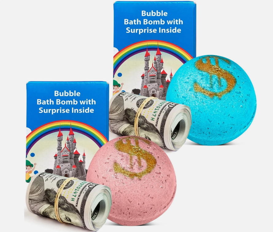 Bath Bombs with Cash Surprise Inside Real Money Up to $100 Bill Inside 2 Set